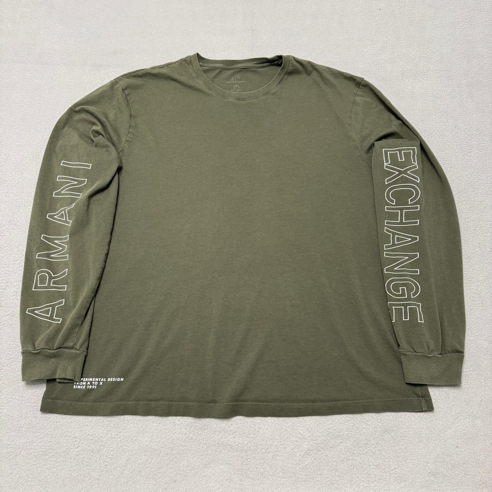 Armani Exchange T Shirt Mens XXL Green Long Sleeve Graphic Logo Cotton Tee